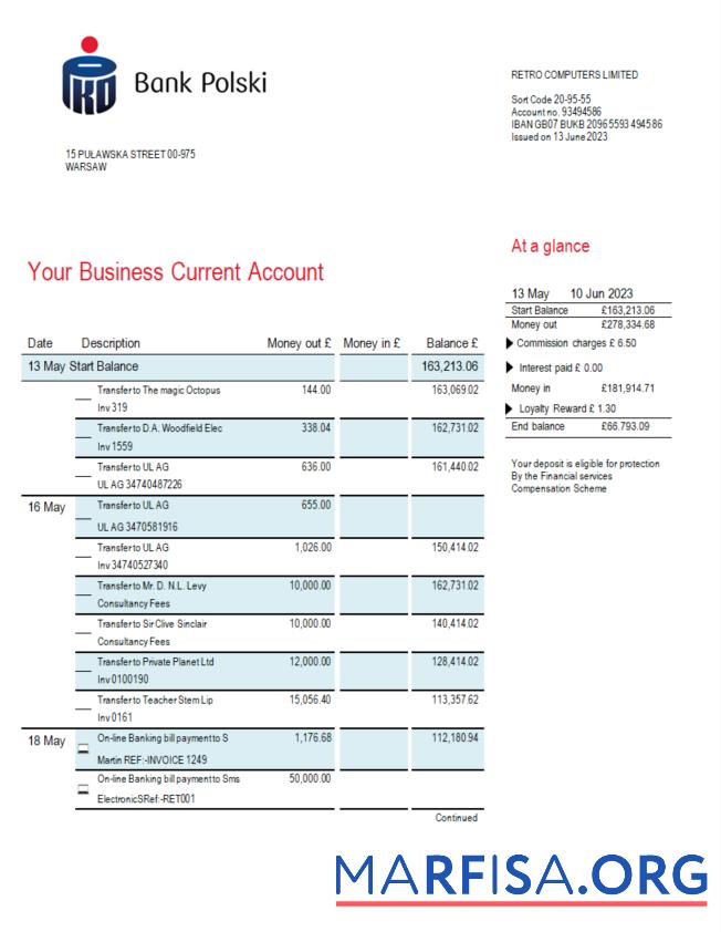 Blank PKO Bank Polski corporate statement Word and PDF template